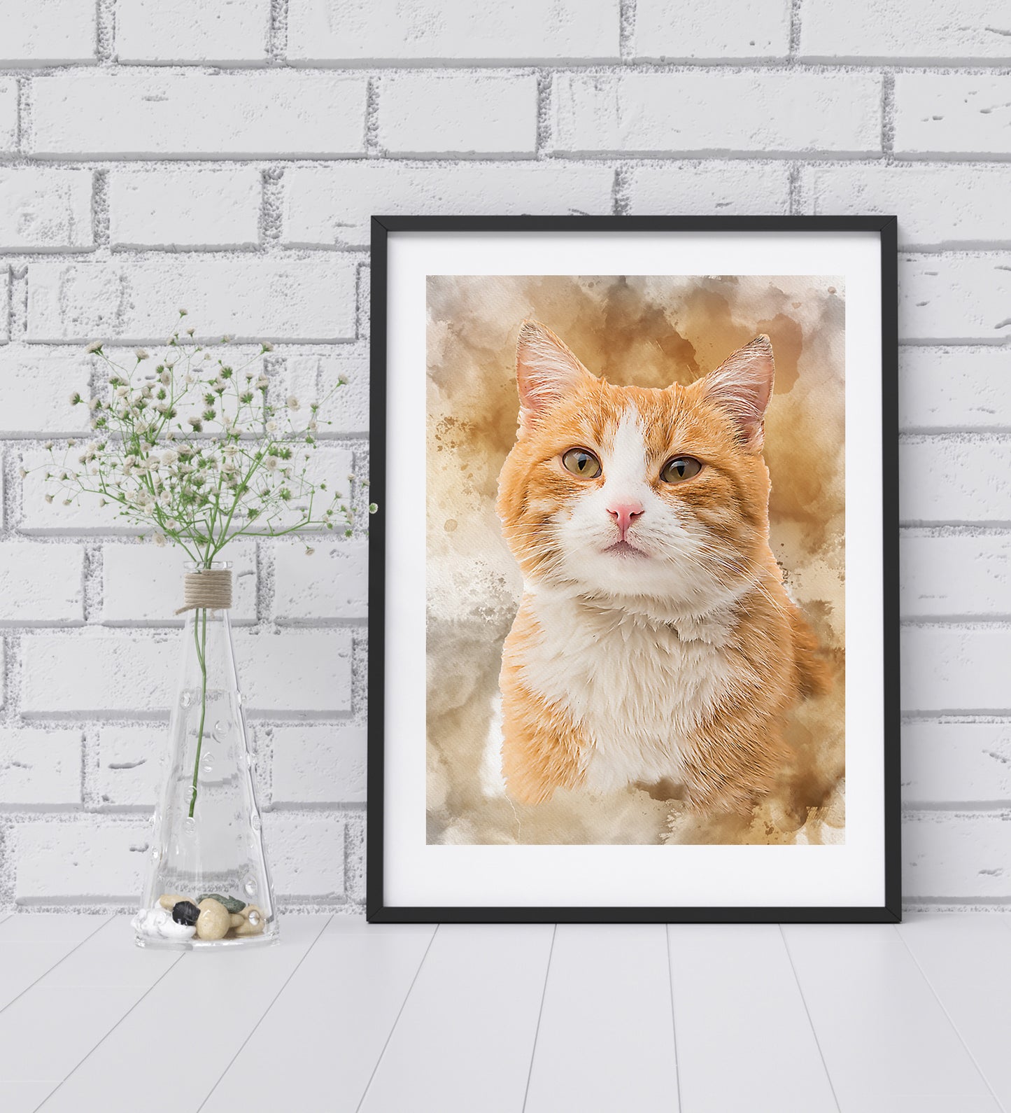 Watercolour Art Cat Portrait from Your Photo - Personalised Pet Cat Portrait