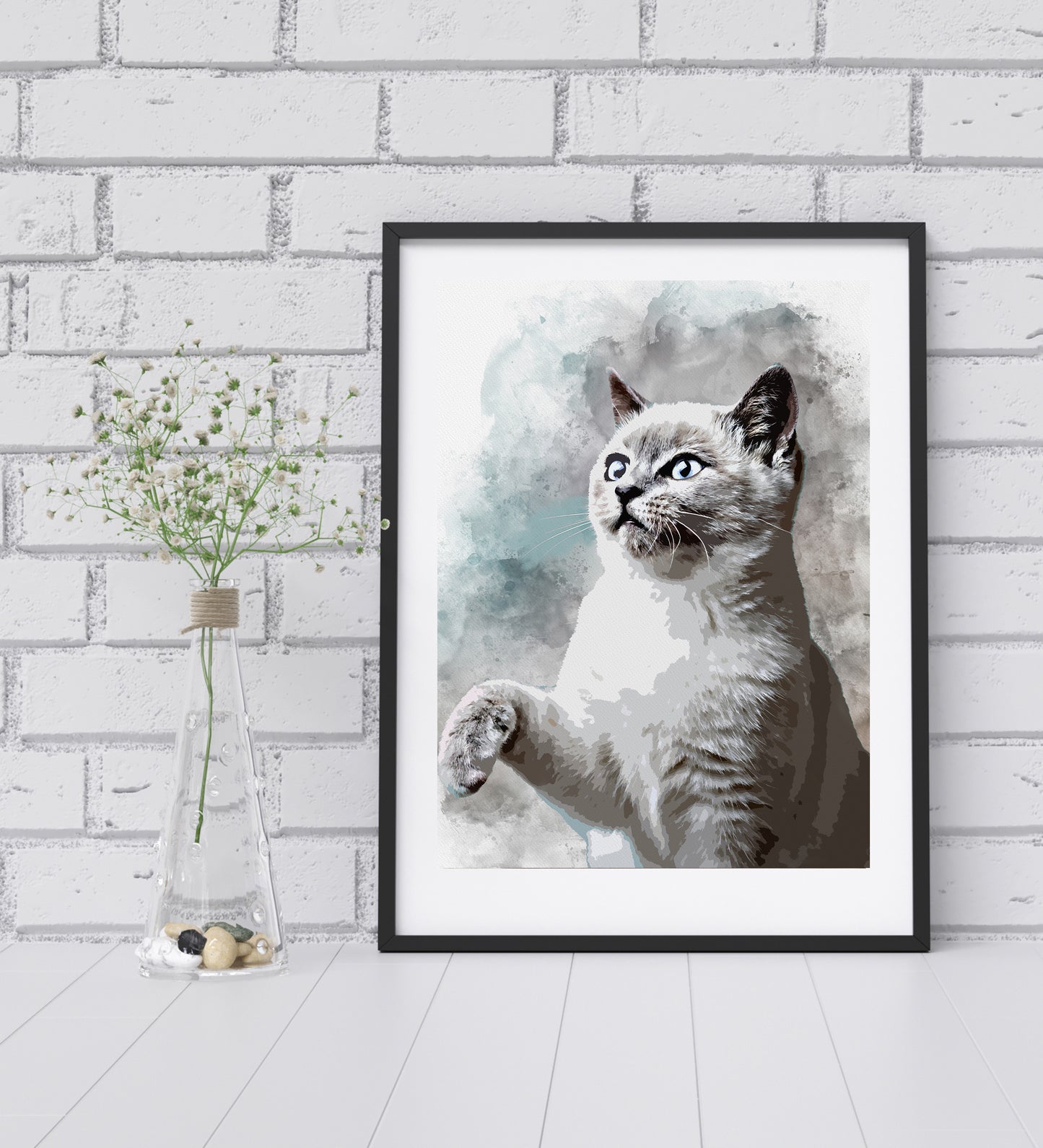 Watercolour Art Cat Portrait from Your Photo - Personalised Pet Cat Portrait