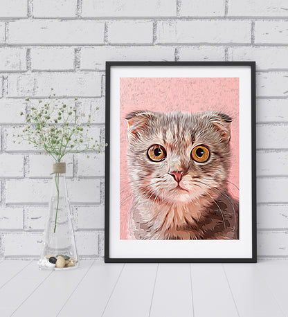 Watercolour Art Cat Portrait from Your Photo - Personalised Pet Cat Portrait
