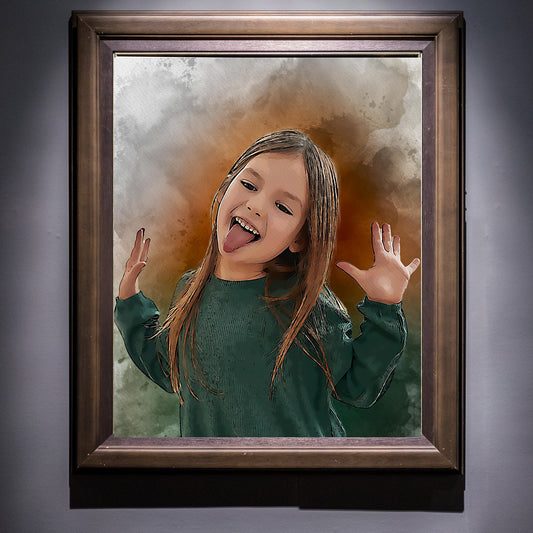 Watercolour Art Children Portrait from Your Photo - Personalised Photo Art Children Portrait