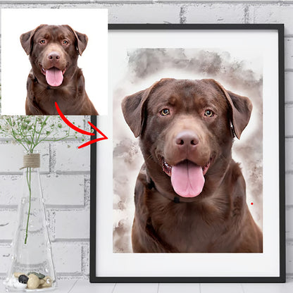 Watercolour Art Pet Dog Portrait from Your Photo - Personalised Pet Dog Art