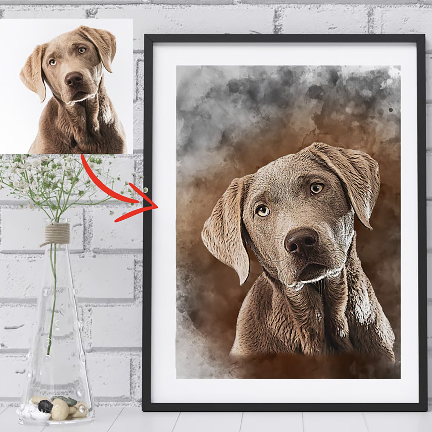 Watercolour Art Pet Dog Portrait from Your Photo - Personalised Pet Dog Art
