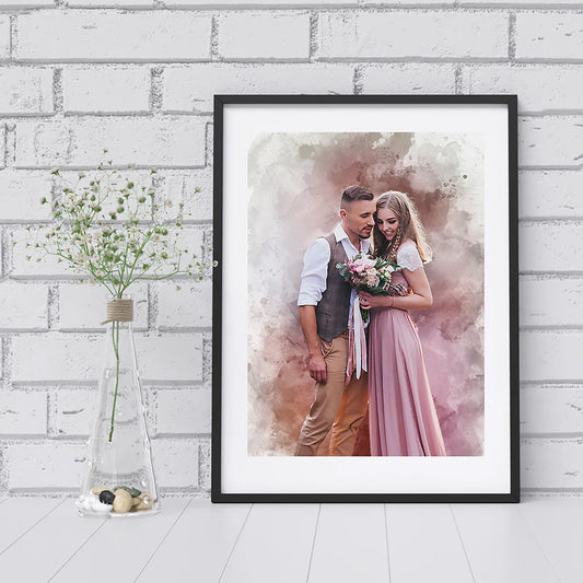 Watercolour Art Wedding Portrait from Your Photo - Personalised Wedding Portrait